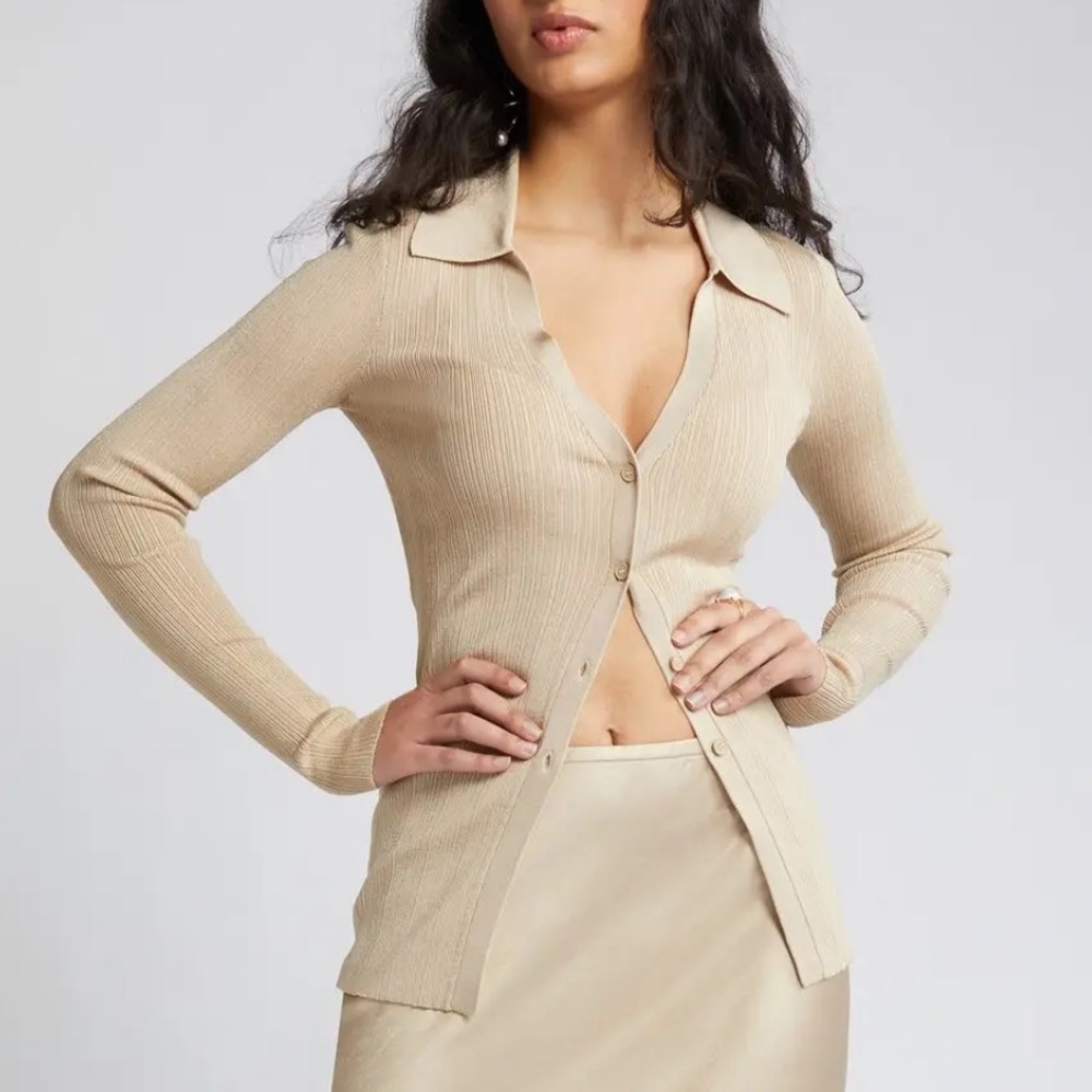Open Edit Johnny Collard Ribbed Cardigan🥯 - Picture 3 of 11
